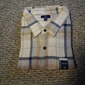 men's flannel shirt NEW white, navy and tan by George 3XL
